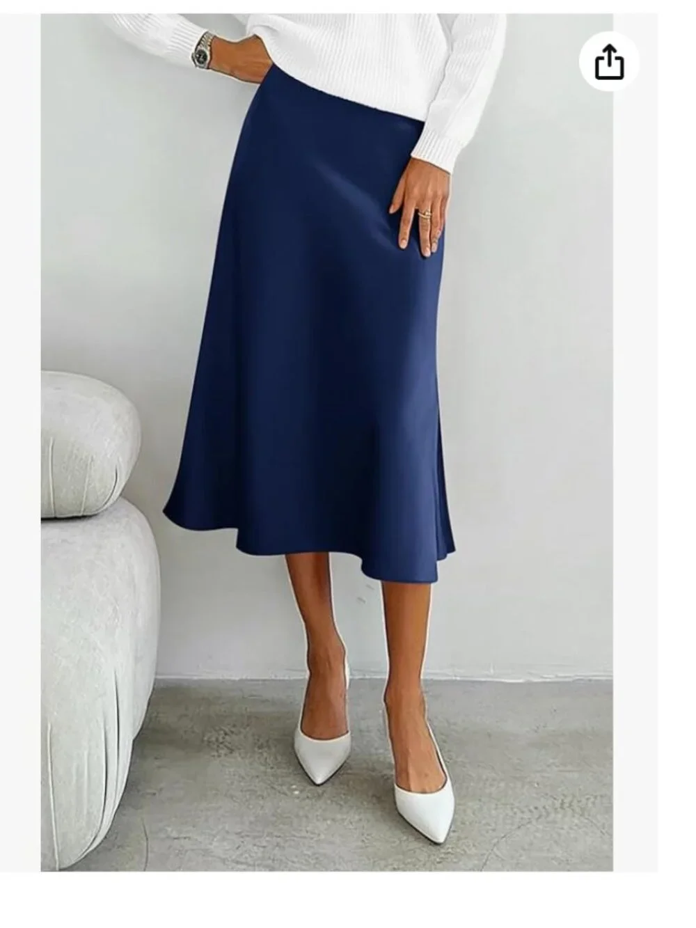 Navy Blue Stretch Satin Midi A-Line Skirt Size XL NWT - Picture 2 of 10